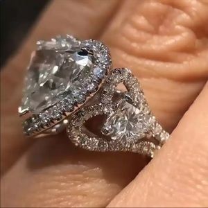 New 925 Silver Beautiful Romantic Heart Diamond Ring